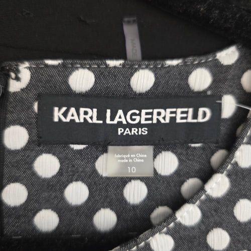 Karl Lagerfeld Paris Black White Polka Dot Fit & Flare Dress Size 10