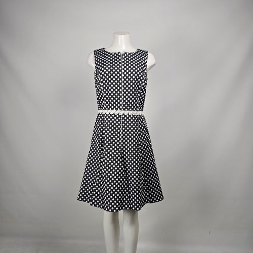 Karl Lagerfeld Paris Black White Polka Dot Fit & Flare Dress Size 10