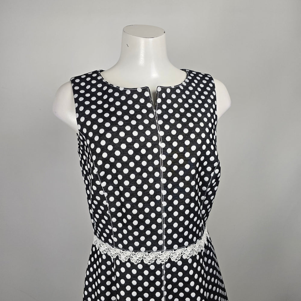 Karl Lagerfeld Paris Black White Polka Dot Fit & Flare Dress Size 10
