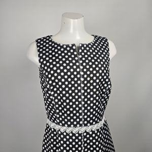 Karl Lagerfeld Paris Black White Polka Dot Fit & Flare Dress Size 10