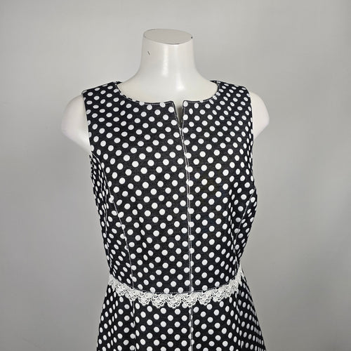 Karl Lagerfeld Paris Black White Polka Dot Fit & Flare Dress Size 10