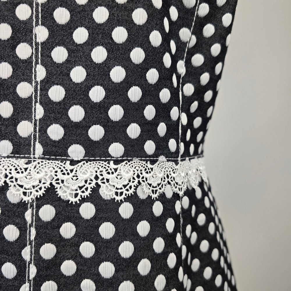 Karl Lagerfeld Paris Black White Polka Dot Fit & Flare Dress Size 10