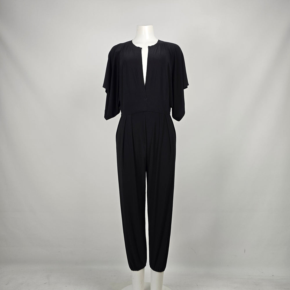 Norma Kamali Black Dolman Sleeve Plunging V-Neck Jumpsuit Size S