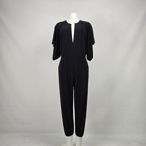 Norma Kamali Black Dolman Sleeve Plunging V-Neck Jumpsuit Size S