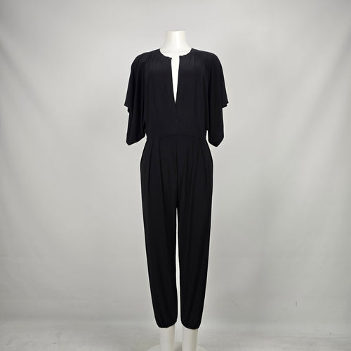 Norma Kamali Black Dolman Sleeve Plunging V-Neck Jumpsuit Size S