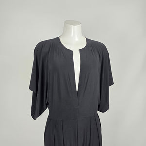 Norma Kamali Black Dolman Sleeve Plunging V-Neck Jumpsuit Size S