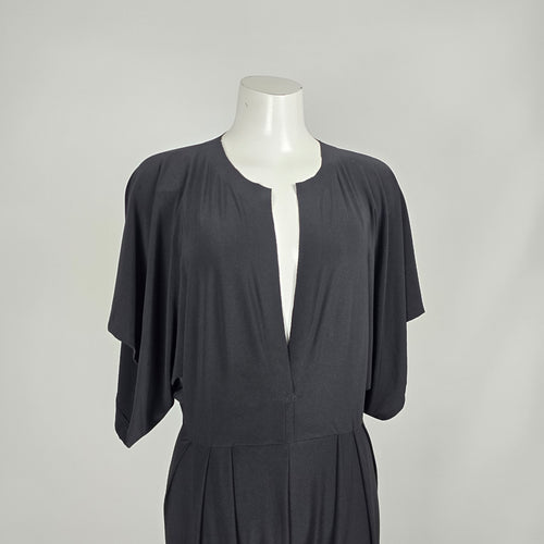 Norma Kamali Black Dolman Sleeve Plunging V-Neck Jumpsuit Size S