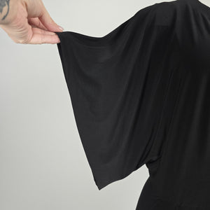 Norma Kamali Black Dolman Sleeve Plunging V-Neck Jumpsuit Size S