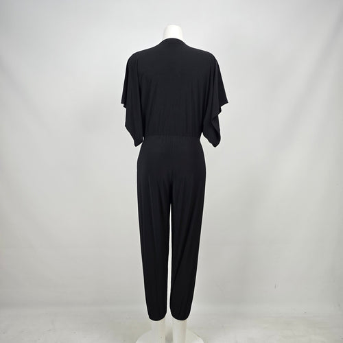 Norma Kamali Black Dolman Sleeve Plunging V-Neck Jumpsuit Size S
