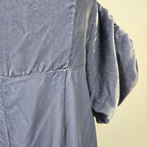 Anthropologie Slate Blue Velvet Off-Shoulder Puff Sleeve Wide Leg Jumpsuit Size 16