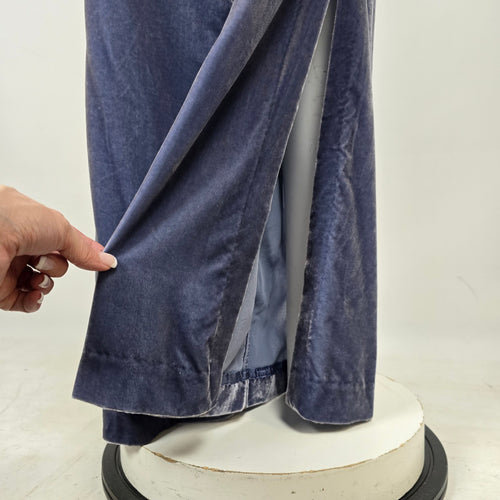 Anthropologie Slate Blue Velvet Off-Shoulder Puff Sleeve Wide Leg Jumpsuit Size 16