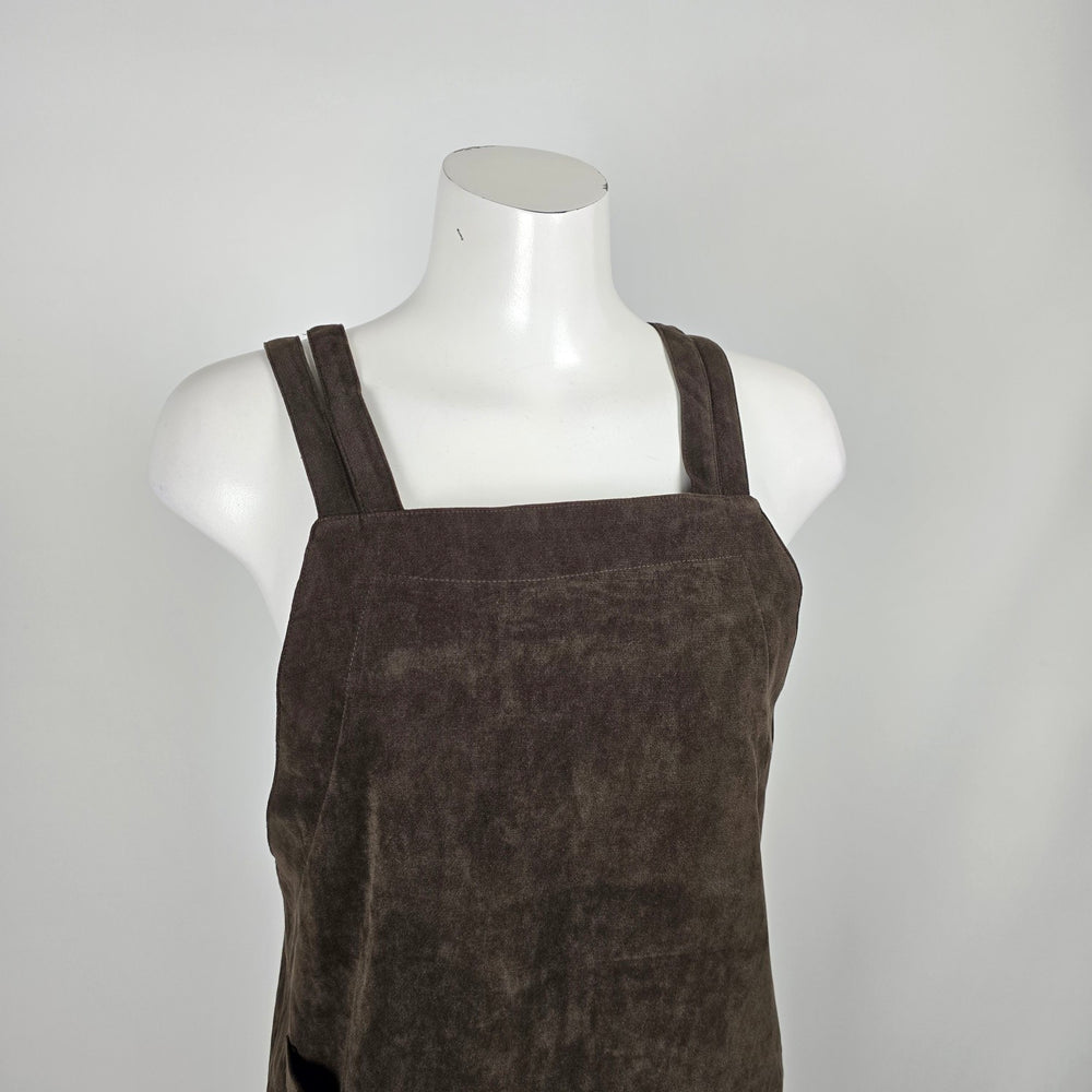 Vintage 90s PINION Brown Faux Suede Pinafore Jumper Maxi Dress Size 9