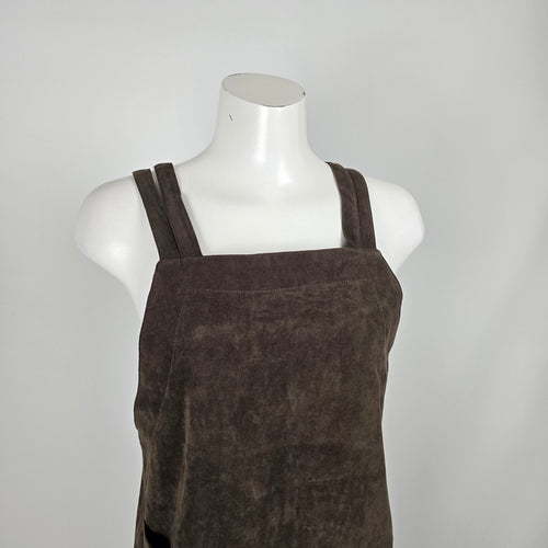 Vintage 90s PINION Brown Faux Suede Pinafore Jumper Maxi Dress Size 9