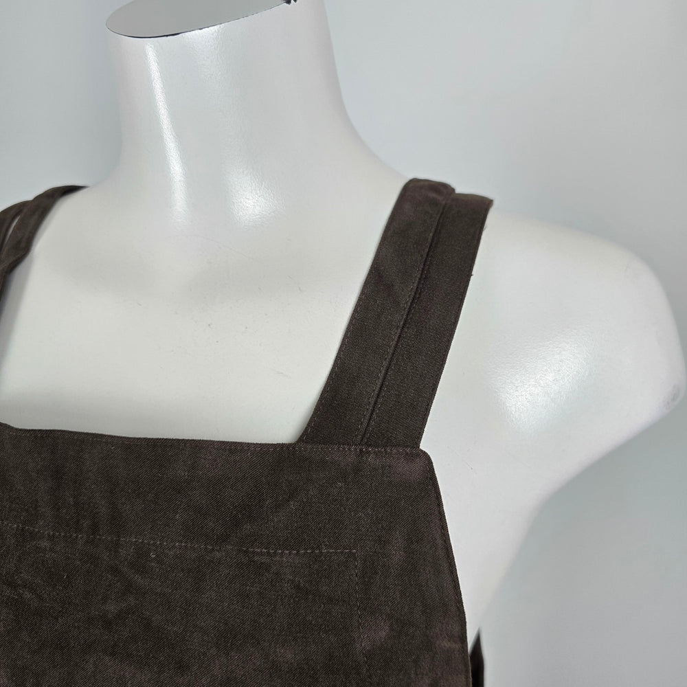 Vintage 90s PINION Brown Faux Suede Pinafore Jumper Maxi Dress Size 9