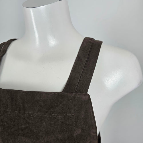 Vintage 90s PINION Brown Faux Suede Pinafore Jumper Maxi Dress Size 9