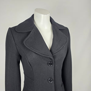 Le Château Black Wool Blend Long Fitted Coat Size XS