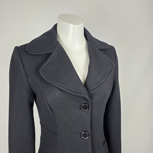 Le Château Black Wool Blend Long Fitted Coat Size XS