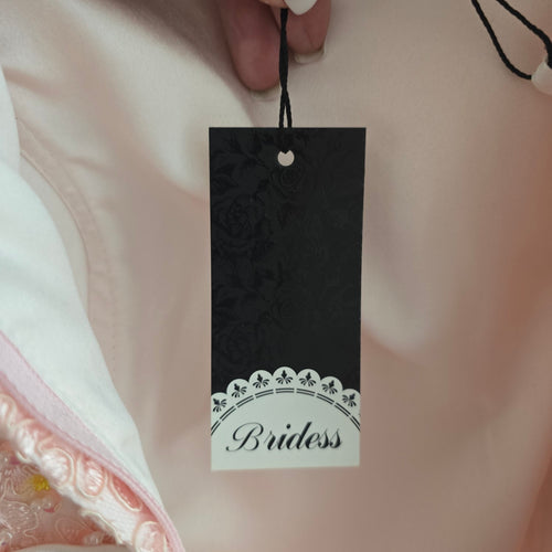 Bridess Pink Satin Beaded Sequin Formal Gown with Oversized Bow - Size S
