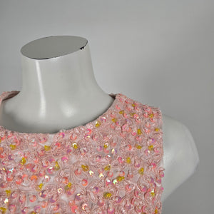 Bridess Pink Satin Beaded Sequin Formal Gown with Oversized Bow - Size S