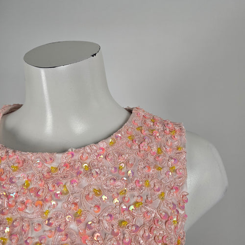 Bridess Pink Satin Beaded Sequin Formal Gown with Oversized Bow - Size S