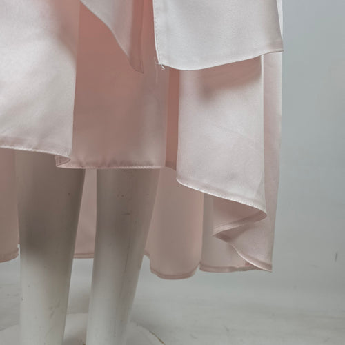 Bridess Pink Satin Beaded Sequin Formal Gown with Oversized Bow - Size S