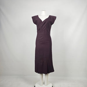 Stop Staring! Plum Purple Vintage-Inspired Wiggle Midi Dress - Size M/L