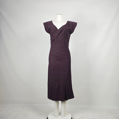 Stop Staring! Plum Purple Vintage-Inspired Wiggle Midi Dress - Size M/L