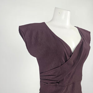 Stop Staring! Plum Purple Vintage-Inspired Wiggle Midi Dress - Size M/L
