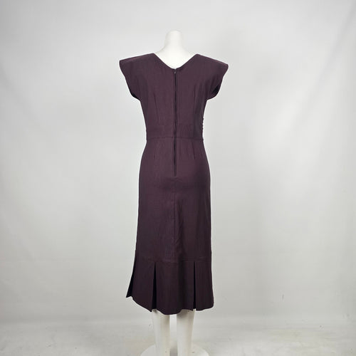 Stop Staring! Plum Purple Vintage-Inspired Wiggle Midi Dress - Size M/L