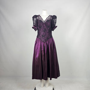 Vintage Alfred Angelo Plum Purple Lace Satin Formal Dress Size 13/14