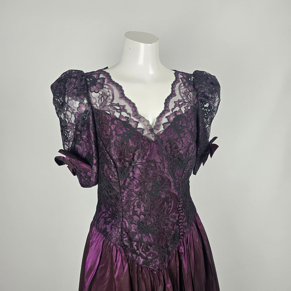Vintage Alfred Angelo Plum Purple Lace Satin Formal Dress Size 13/14
