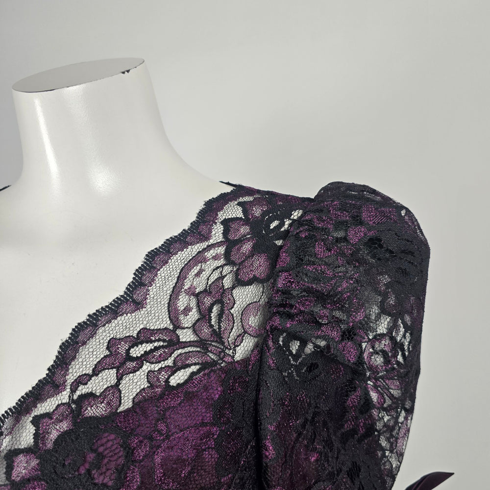 Vintage Alfred Angelo Plum Purple Lace Satin Formal Dress Size 13/14