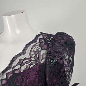 Vintage Alfred Angelo Plum Purple Lace Satin Formal Dress Size 13/14