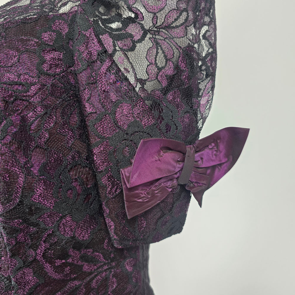 Vintage Alfred Angelo Plum Purple Lace Satin Formal Dress Size 13/14