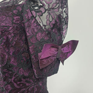 Vintage Alfred Angelo Plum Purple Lace Satin Formal Dress Size 13/14