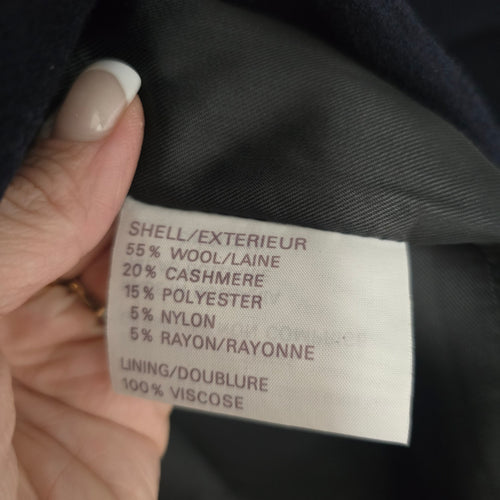 Boulevard Club Navy Wool Cashmere Boyfriend Fit Long Overcoat Size 16