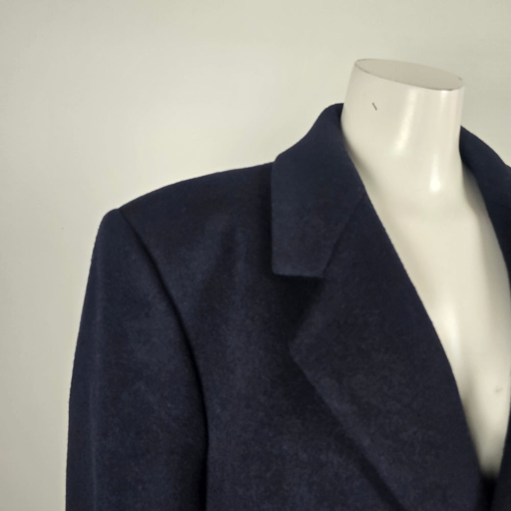 Boulevard Club Navy Wool Cashmere Boyfriend Fit Long Overcoat Size 16