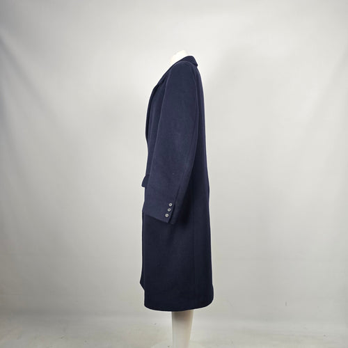 Boulevard Club Navy Wool Cashmere Boyfriend Fit Long Overcoat Size 16