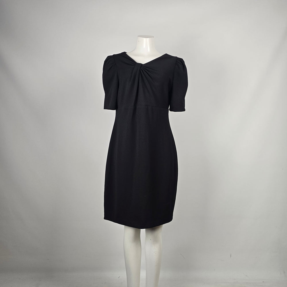 DKNY Black Twist Front Puff Sleeve Sheath Dress Size 12 NWT