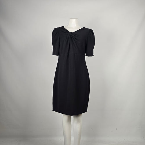 DKNY Black Twist Front Puff Sleeve Sheath Dress Size 12 NWT