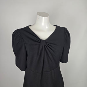 DKNY Black Twist Front Puff Sleeve Sheath Dress Size 12 NWT