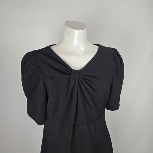 DKNY Black Twist Front Puff Sleeve Sheath Dress Size 12 NWT