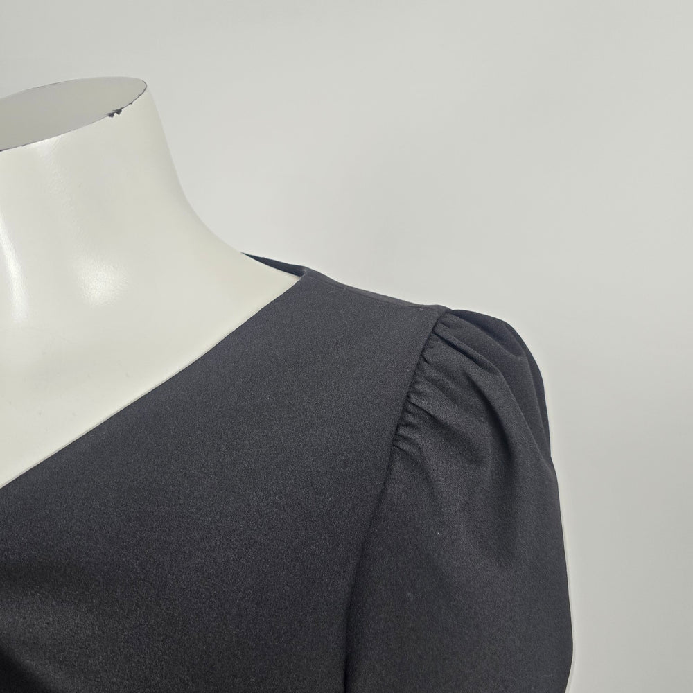 DKNY Black Twist Front Puff Sleeve Sheath Dress Size 12 NWT