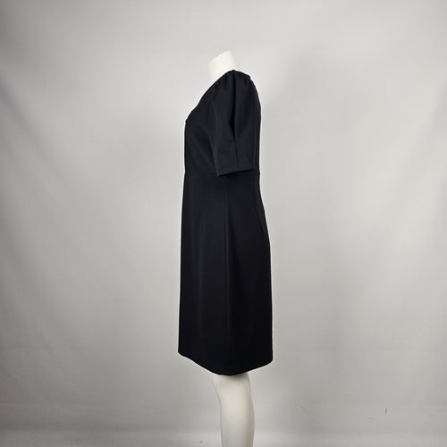 DKNY Black Twist Front Puff Sleeve Sheath Dress Size 12 NWT