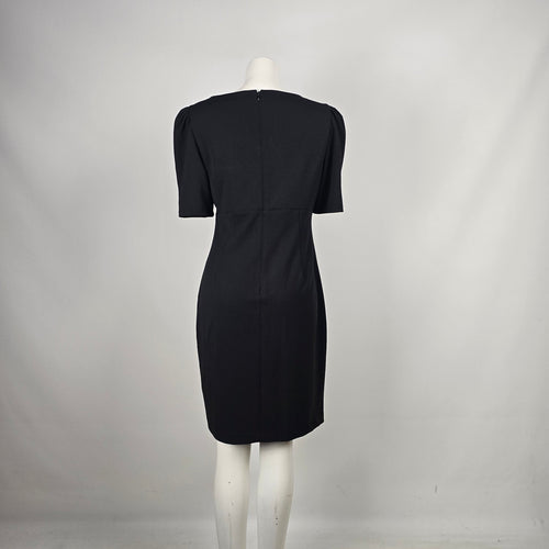 DKNY Black Twist Front Puff Sleeve Sheath Dress Size 12 NWT