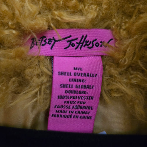 Betsey Johnson Mustard Yellow Shaggy Faux Fur Long Vest - Size M/L