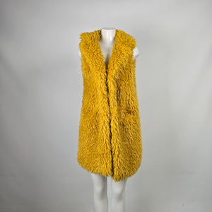 Betsey Johnson Mustard Yellow Shaggy Faux Fur Long Vest - Size M/L