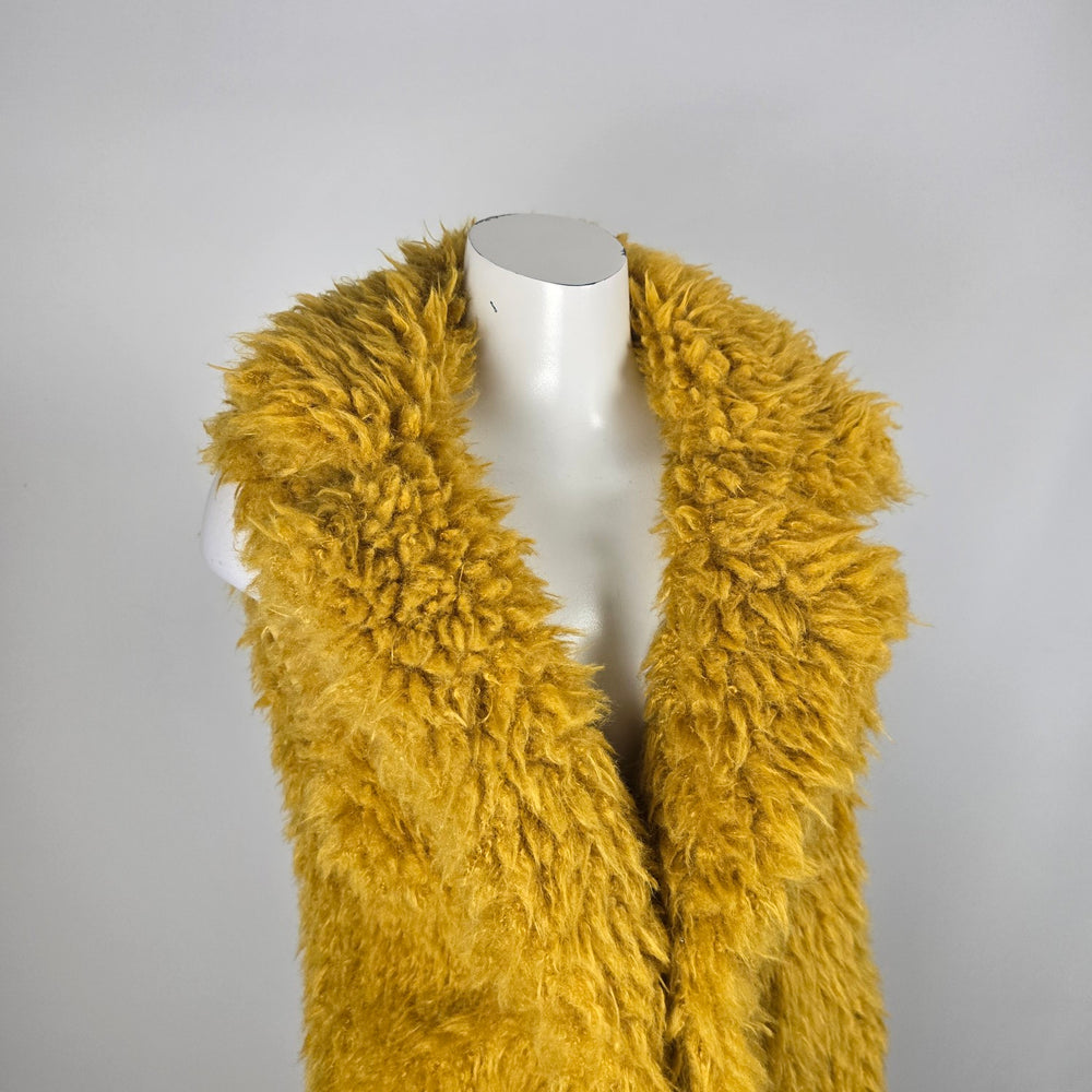 Betsey Johnson Mustard Yellow Shaggy Faux Fur Long Vest - Size M/L
