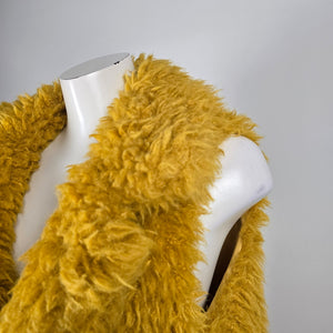 Betsey Johnson Mustard Yellow Shaggy Faux Fur Long Vest - Size M/L
