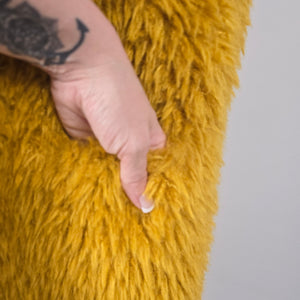Betsey Johnson Mustard Yellow Shaggy Faux Fur Long Vest - Size M/L